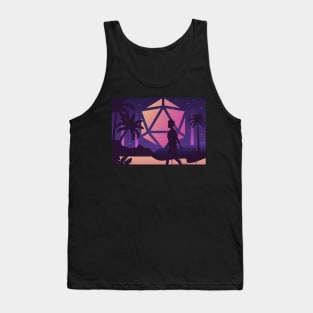 Synthwave Futuristic City Polyhedral D20 Dice Moon RPG Landscape Tank Top